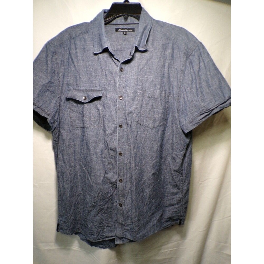 Kenneth Cole Men's XL Blue Chambray Short Sleeve Button Up Shirt